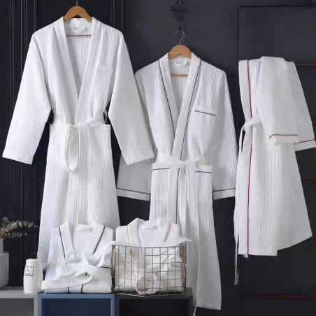 Lightweight Waffle Weave Robes- Long Soft Cotton hotel Bathrobe - Kimono Spa Bath Robe