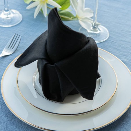 100% combed Cotton Black Satin Band Tablecloth and Napkins